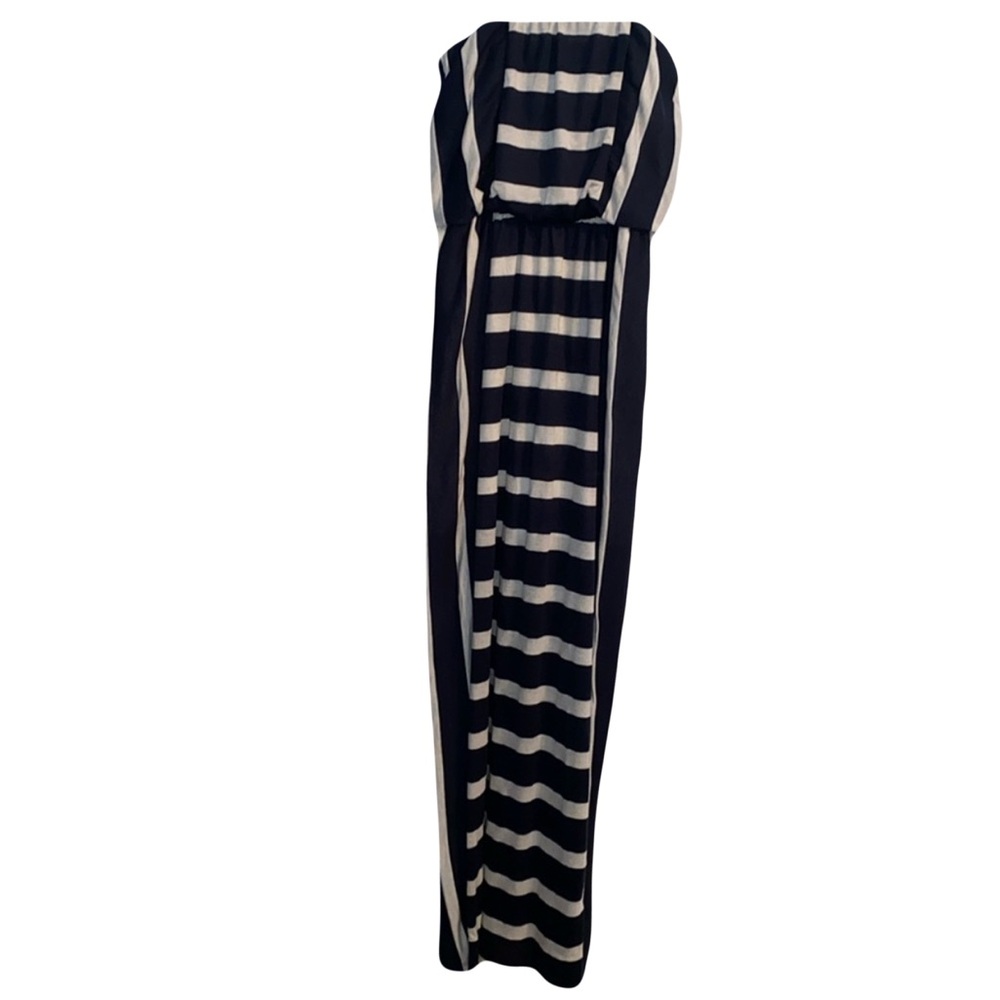 PromGirl City Circles Maxi Strapless Dress Navy Blue and Cream-White Size Medium